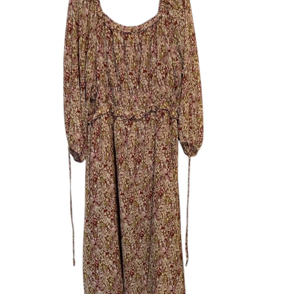 Sweet Lemon NWT Plus Size Brown Floral Micro Accordion Pleats Lined Maxi Dress